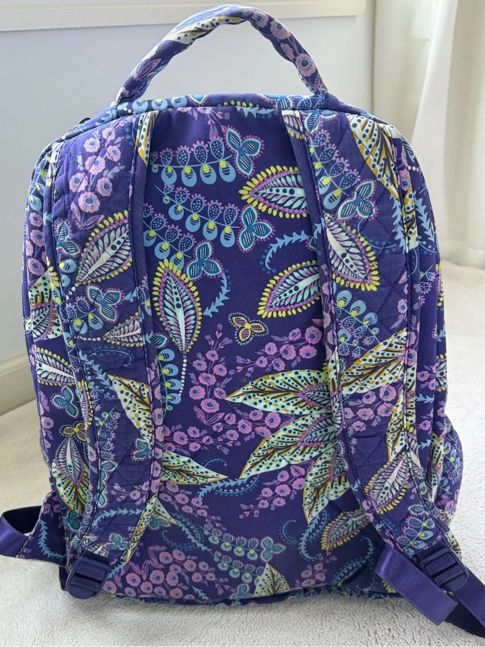 Vera Bradley Quilted Purple Backpack Retired Batik Leaves Pattern
